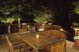 Deck with landscaping lighting